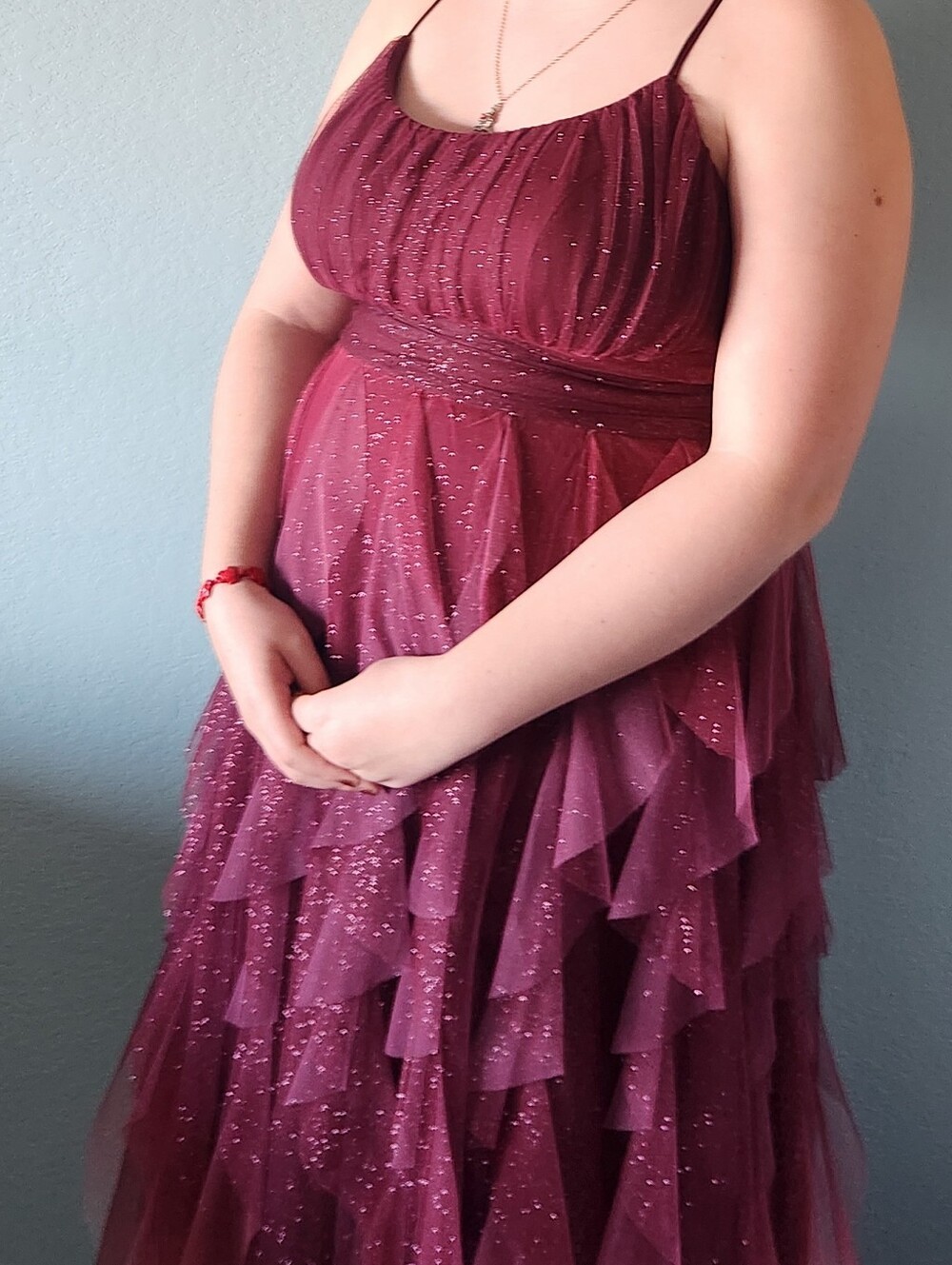 Sparkling Burgundy Spaghetti Strap Layered Tulle Dress